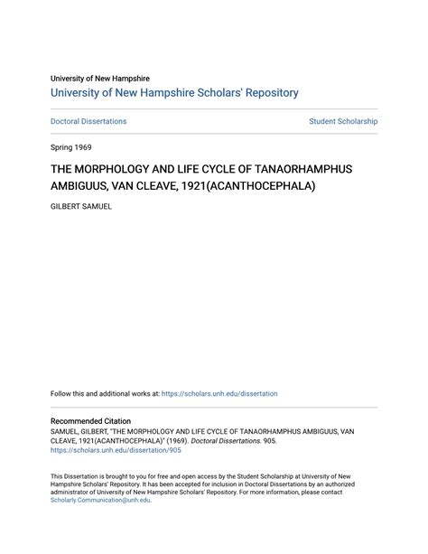 The Morphology and Life Cycle of Tanaorhamphus Ambiguus, Van Cleave ...