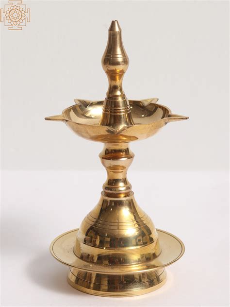 7" Brass Kerala Vilakku Pooja Oil Lamp | Exotic India Art