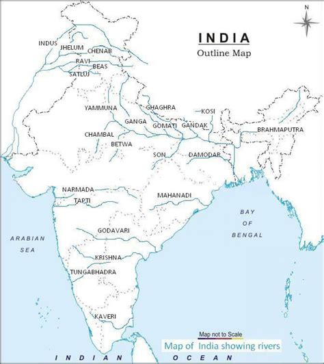 River outline map of India - India outline river map (Southern Asia - Asia)