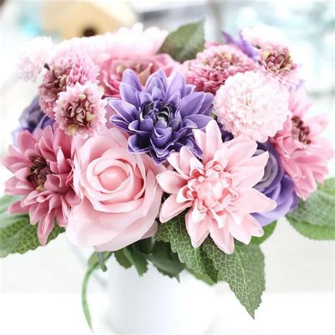 Artificial Flowers Bouquet 10 Head Rose Dahlia Fall Vivid Fake Flower ...