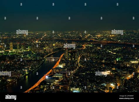 Downtown city night from top view Stock Photo - Alamy