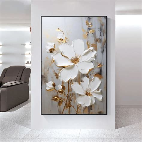 Modern Abstract White Floral Wall Art Fine Art Canvas Prints Light Lux ...