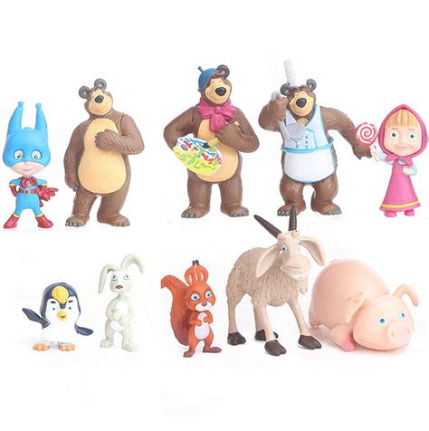 Buy 10PCS Masha and The Bear Mini Figures - 1-3" Tall Mini Figure Toys ...