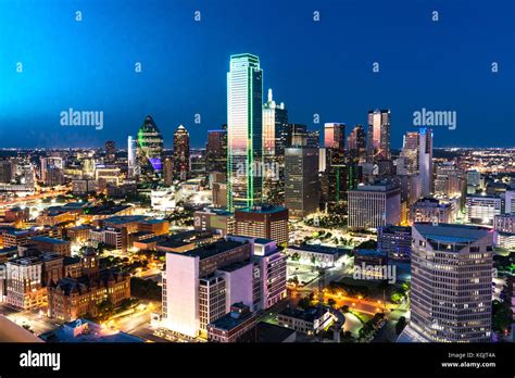 Aerial view of Dallas, Texas city skyline at night Stock Photo - Alamy