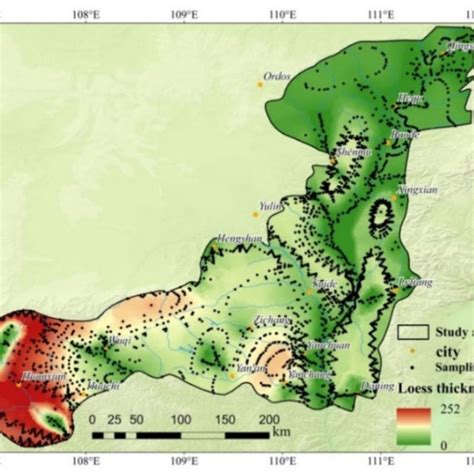 The distribution of sampling points and loess thickness map of the ...