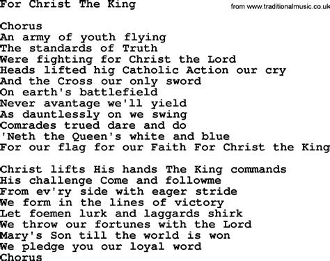 Catholic Hymns, Song: For Christ The King - lyrics and PDF