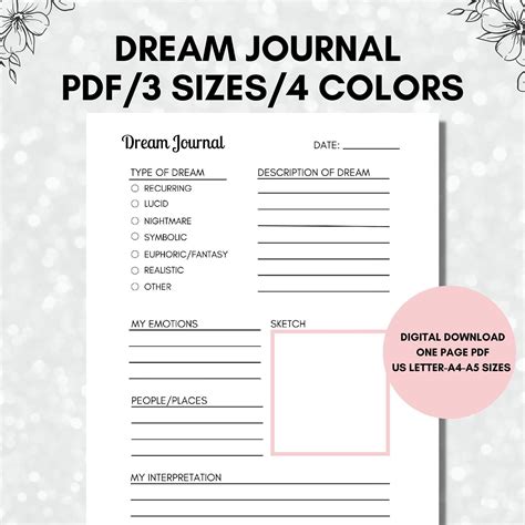 Dream Journal Printable, Dream Journal PDF, Dream Tracker, Dream Diary ...