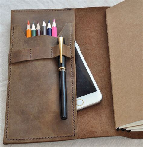 Refillable leather journal with Pens holder and Pencil case | Etsy