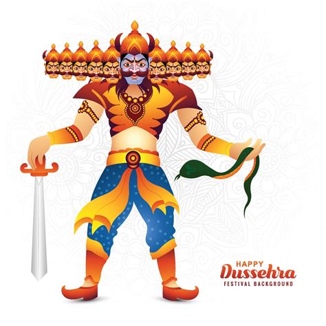 Happy dussehra celebration angry ravan with ten heads and bow card ...