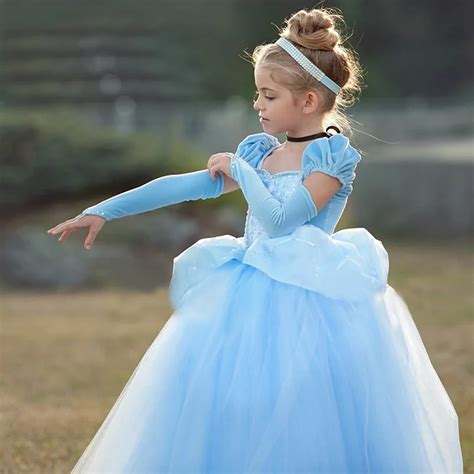 Girls Cinderella Dress up Cosplay Costumes Kids Puff Sleeve Embroidery ...