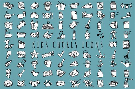 Hand-Drawn Kids Chores Icons – Free Design Resources