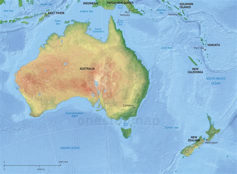 Vector Map Australia - New Zealand relief | One Stop Map