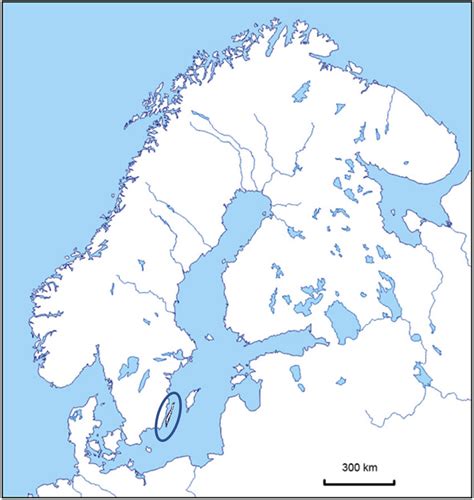 Map of Scandinavia, with the island of Öland indicated (circle ...