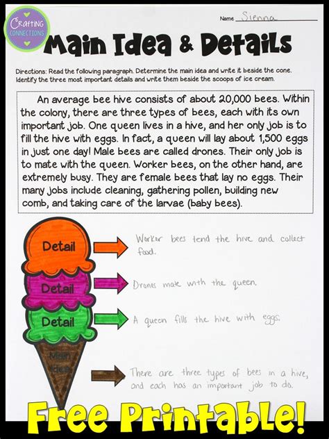 Main Idea Anchor Chart (FREE worksheet included!) | Crafting Connections