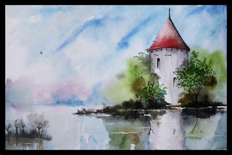 Simple Watercolor Scenery Painting ~ Painting Easy Landscape Simple ...