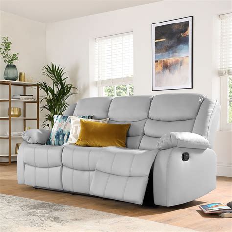 Sorrento Light Grey Leather 3 Seater Recliner Sofa | Furniture Choice