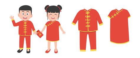 Vector set of Chinese New Year clothes clipart. Cute Chinese boy and ...