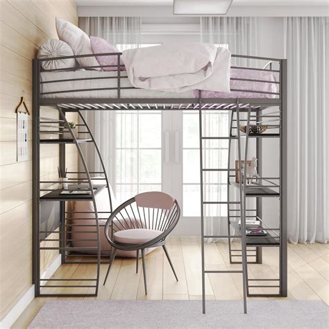 DHP Studio Twin Loft Bed with Integrated Desk and Shelves, Multiple ...