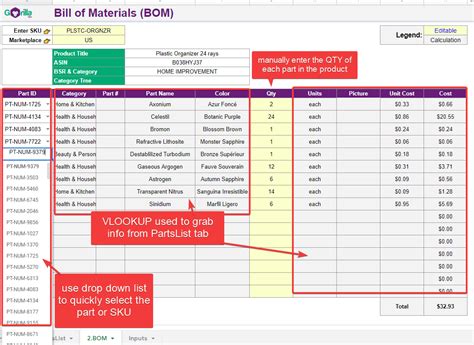 Free Bill of Materials template spreadsheet to negotiate and track ...