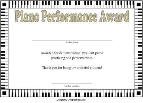 Piano Certificate Template Free Printable (1st Design) | Templates ...