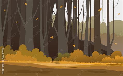 Cartoon illustration background of colorful forest in autumn backdrop ...