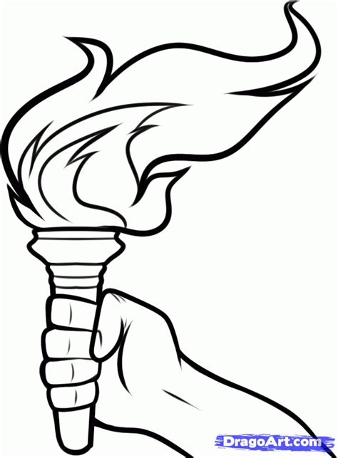 How To Draw A Torch, Liberty Torch, Step by Step, Drawing Guide, by ...