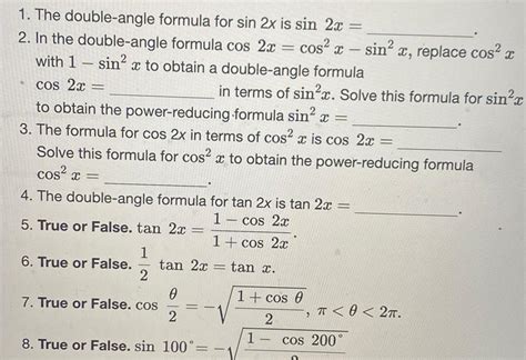 [ANSWERED] 1 The double angle formula for sin 2x is sin 2x 2 In the ...