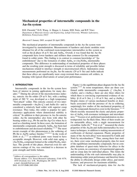 (PDF) Mechanical Properties of Intermetallic Compounds in the Au–Sn System