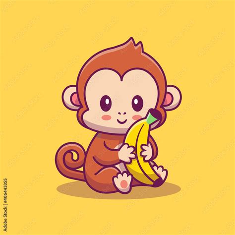 Cute Monkey Holding Banana Cartoon Vector Icon Illustration. Animal ...