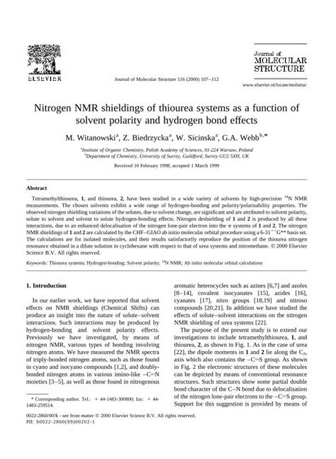 (PDF) Nitrogen NMR shieldings of thiourea systems as a function of ...