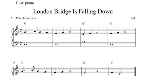 Free piano sheet music score, London Bridge Is Falling Down