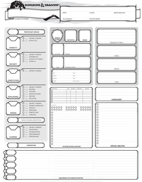 Printable Character Sheet Dnd