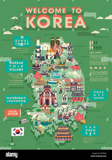 lovely South Korea travel map with abundant attractions Stock Vector ...