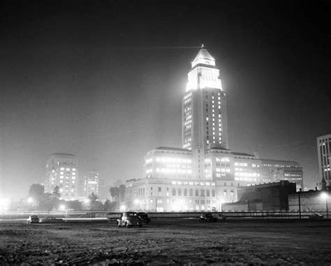 Los Angeles City Hall at night, circa 1951