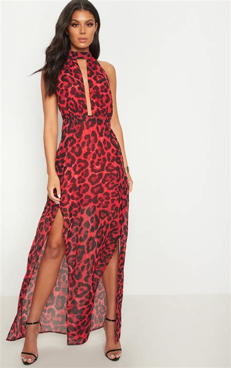 Red Leopard Print Maxi Dress | PrettyLittleThing USA