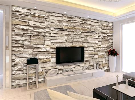 3D stone brick wall pattern European minimalist modern living room TV ...