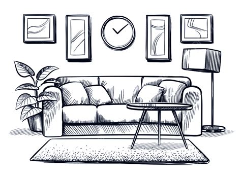 Sketch Interior Furniture Sofa Room, Room, Outline, Interior PNG and ...