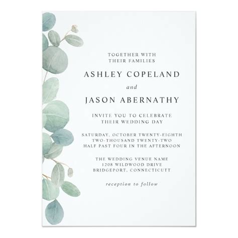 Watercolor Eucalyptus Border Wedding Invitation | Zazzle | Eucalyptus ...