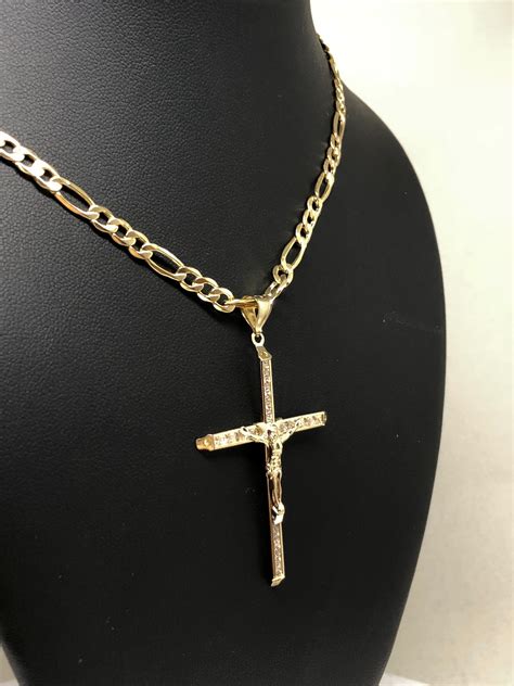 10k Solid Gold Jesus Cross Pendant Necklace Cubic Zirconia Crucifix wi ...