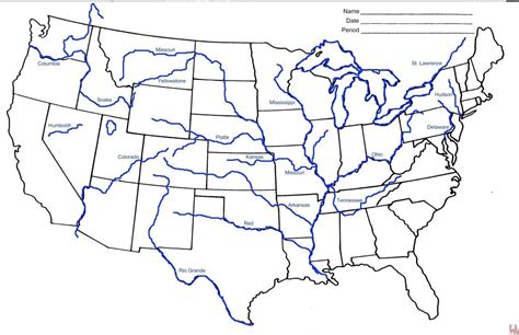 Us Major Rivers Map Printable New Unlabeled Map Us Rivers Us Rivers ...