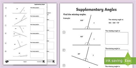 Supplementary Angles Worksheet | Maths Angles Worksheet