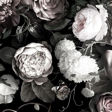 Dark Floral II Wallpaper | Black floral wallpaper, Floral wallpaper ...