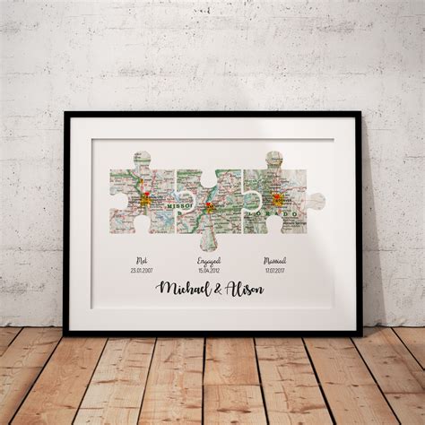 Personalized Map Art Map Puzzle Print 3 Pieces Horizontal | Etsy