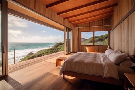 Premium AI Image | A bedroom with a view of the ocean