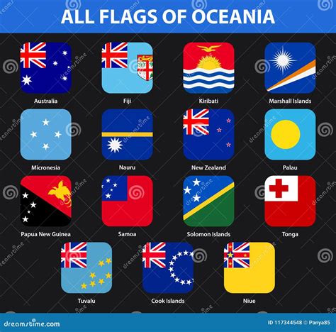 Set of All Flags of the Countries of Oceania. Flat Style Stock Vector ...