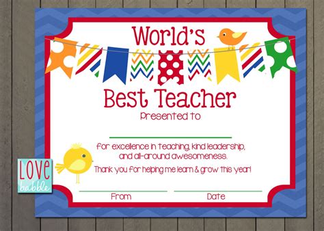 Teacher Appreciation Certificate End of the Year Class - Etsy