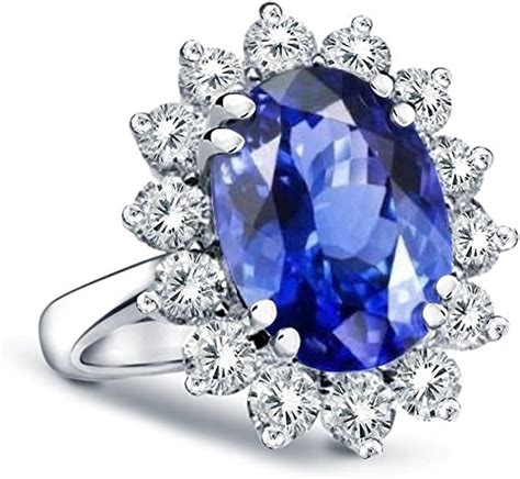 14K Gold Princess Diana Genuine Diamond & Genuine Sapphire Ring, 3 ...