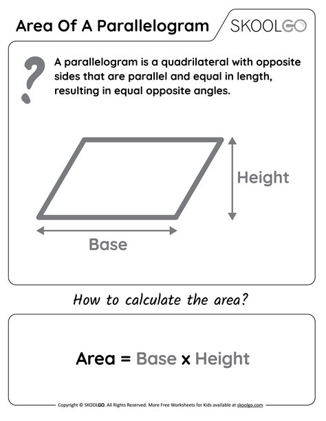 Area of a Parallelogram - Free Worksheet for Kids - SKOOLGO