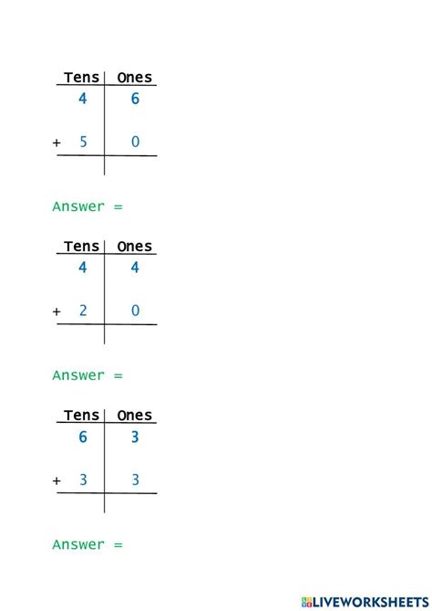 Addition using Place Value Charts worksheet | Live Worksheets