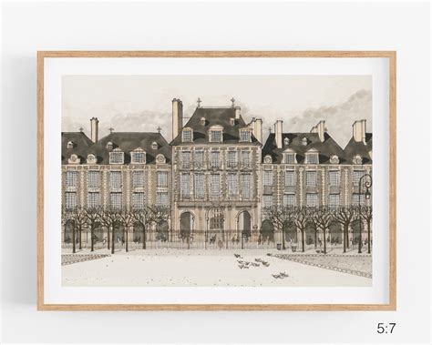 Paris Place Des Vosges Wall Art Print Sepia Illustration - Etsy